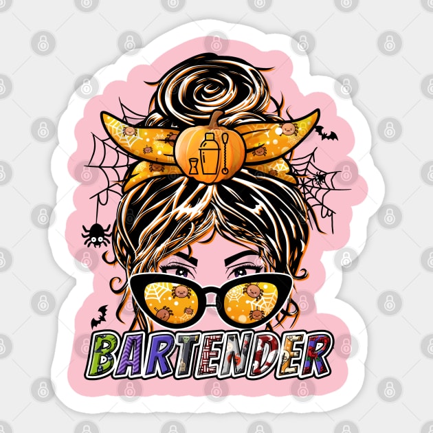 Bartender Messy Bun Bargirl Gift Sticker by BadDesignCo